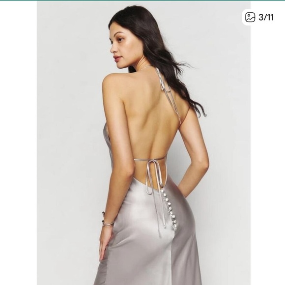 Reformation Silver Satin Dress - Picture 3 of 11